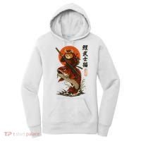 Samurai Cat Riding Koi With Rising Sun  Women's Hoodie thumb 0