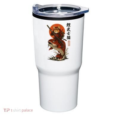 Samurai Cat Riding Koi With Rising Sun  Tumbler