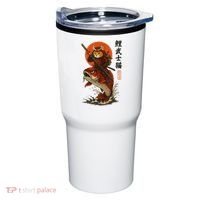 Samurai Cat Riding Koi With Rising Sun  Tumbler thumb 0
