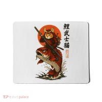 Samurai Cat Riding Koi With Rising Sun  Mousepad thumb 0