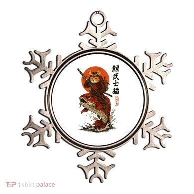 Samurai Cat Riding Koi With Rising Sun  Ornament