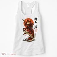 Samurai Cat Riding Koi With Rising Sun  Women's Tank Top thumb 0