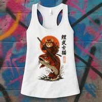 Samurai Cat Riding Koi With Rising Sun  Women's Tank Top thumb 3