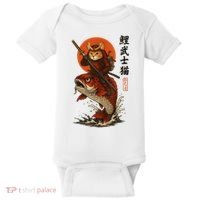Samurai Cat Riding Koi With Rising Sun  Baby Bodysuit thumb 0