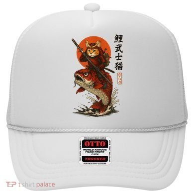 Samurai Cat Riding Koi With Rising Sun  Hat