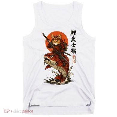 Samurai Cat Riding Koi With Rising Sun  Tank Top