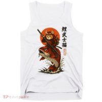 Samurai Cat Riding Koi With Rising Sun  Tank Top thumb 0