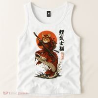 Samurai Cat Riding Koi With Rising Sun  Tank Top thumb 2