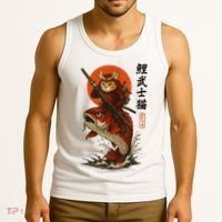 Samurai Cat Riding Koi With Rising Sun  Tank Top thumb 3