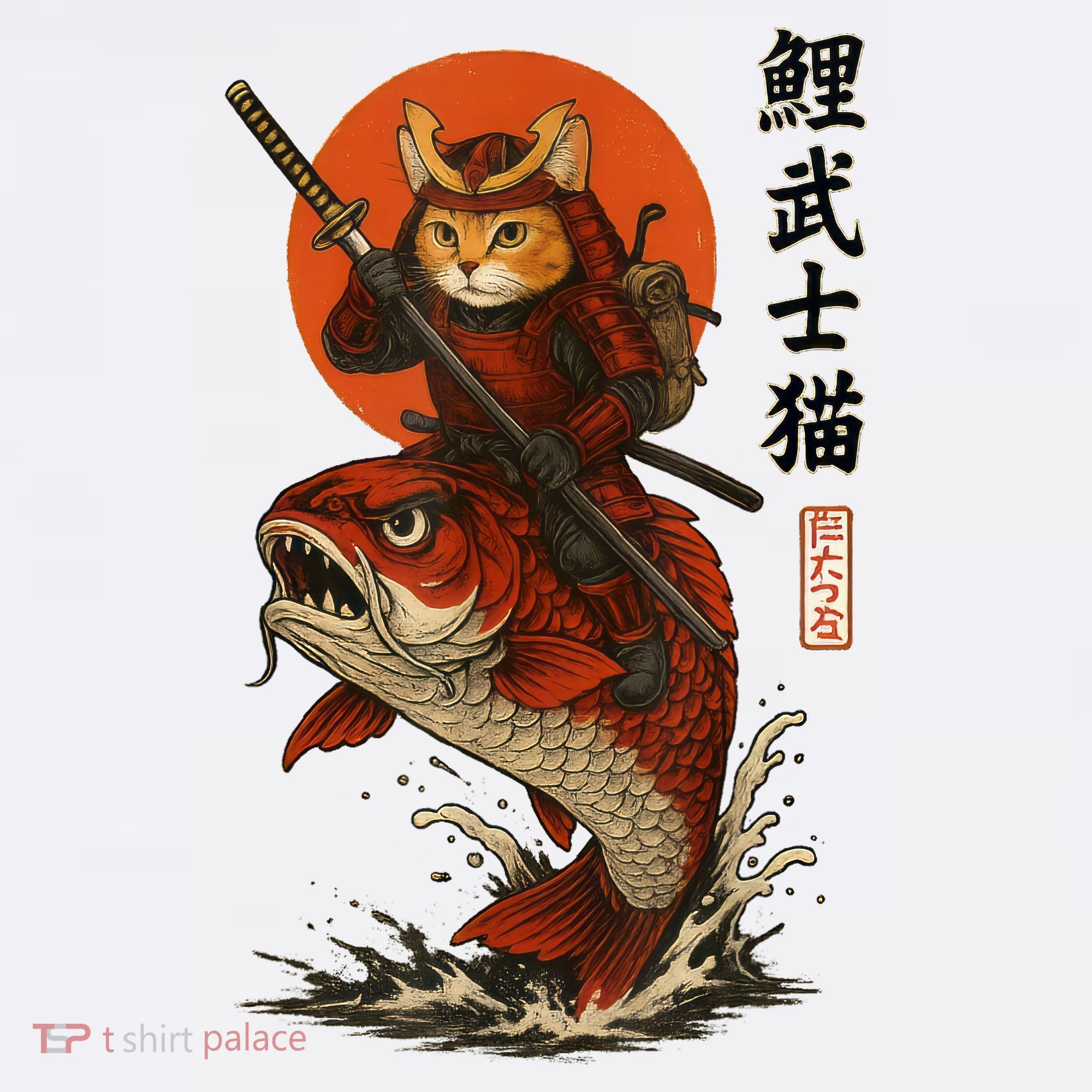 Samurai Cat Riding Koi With Rising Sun  Tank Top