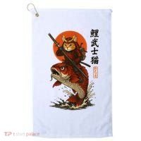 Samurai Cat Riding Koi With Rising Sun  Golf Towel thumb 0