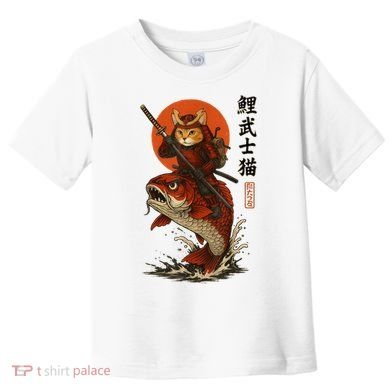 Samurai Cat Riding Koi With Rising Sun  Toddler T-Shirt