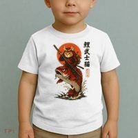 Samurai Cat Riding Koi With Rising Sun  Toddler T-Shirt thumb 2