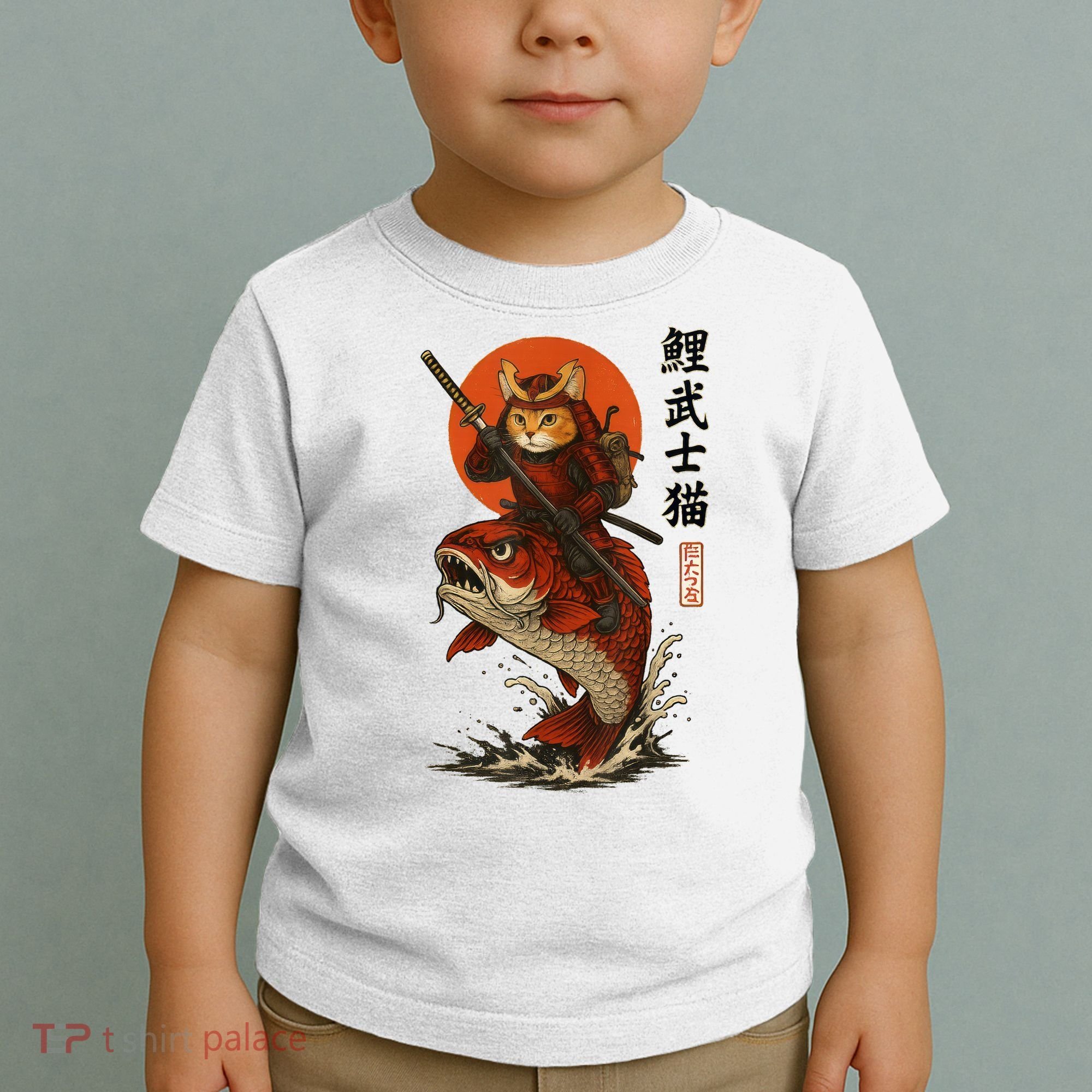 Samurai Cat Riding Koi With Rising Sun  Toddler T-Shirt
