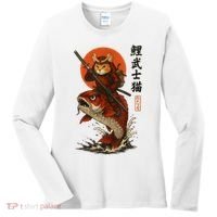 Samurai Cat Riding Koi With Rising Sun  Women's Long Sleeve Shirt thumb 0