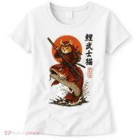 Samurai Cat Riding Koi With Rising Sun  Women's T-Shirt thumb 0