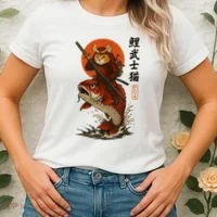 Samurai Cat Riding Koi With Rising Sun  Women's T-Shirt thumb 2