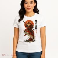 Samurai Cat Riding Koi With Rising Sun  Women's T-Shirt thumb 4