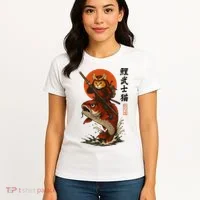 Samurai Cat Riding Koi With Rising Sun  Women's T-Shirt thumb 4