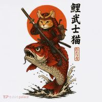 Samurai Cat Riding Koi With Rising Sun  Women's T-Shirt thumb 6