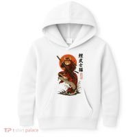 Samurai Cat Riding Koi With Rising Sun  Kids Hoodie thumb 0