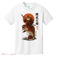 Samurai Cat Riding Koi With Rising Sun  Kids T-Shirt thumb 0