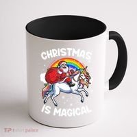 Santa Claus Riding Magical Unicorn Rainbow Funny Christmas Gift Coffee Mug thumb 1