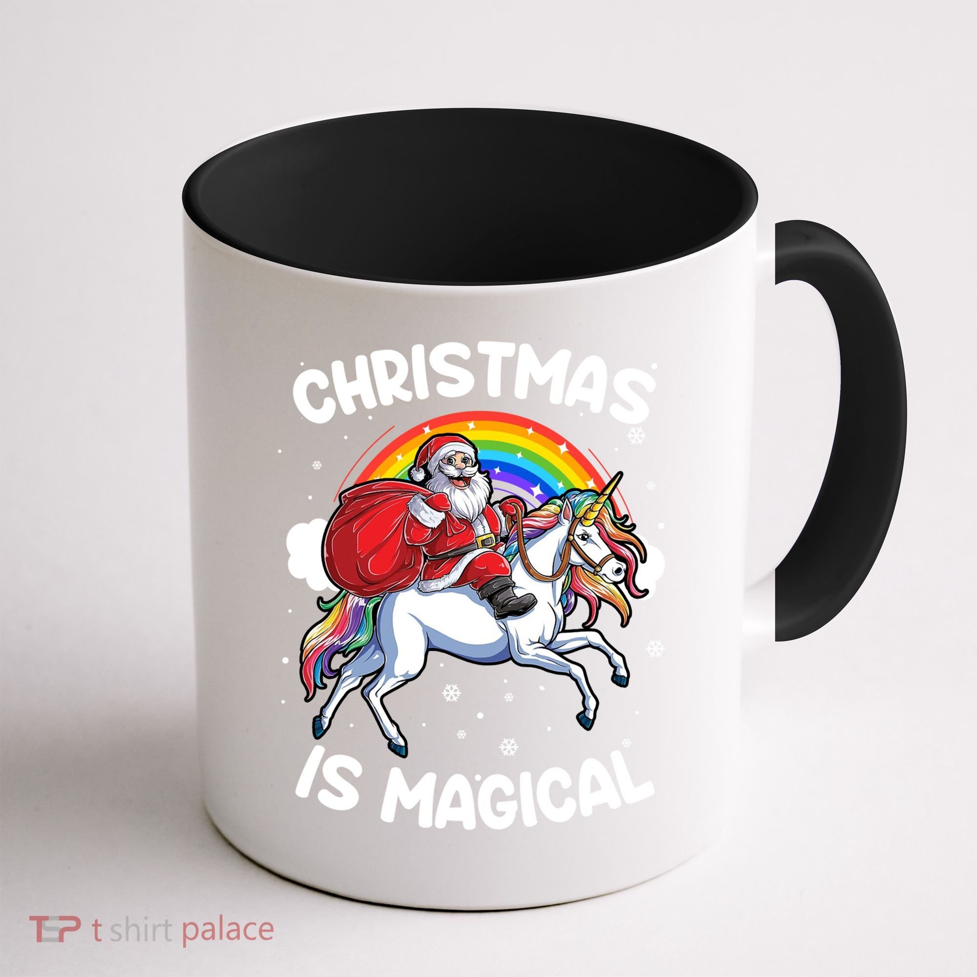 Santa Claus Riding Magical Unicorn Rainbow Funny Christmas Gift Coffee Mug