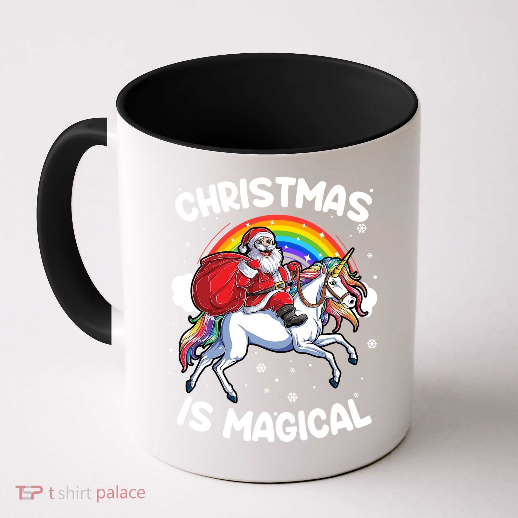 Santa Claus Riding Magical Unicorn Rainbow Funny Christmas Gift Coffee Mug