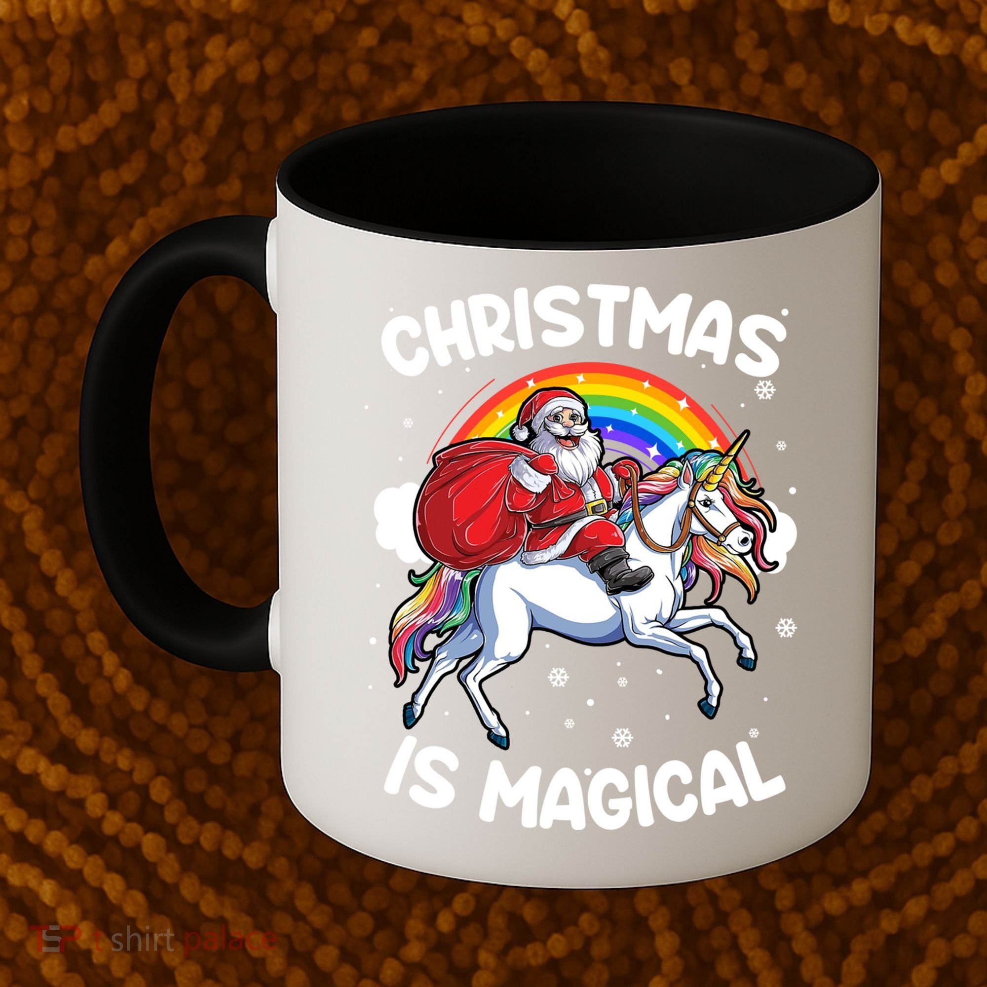 Santa Claus Riding Magical Unicorn Rainbow Funny Christmas Gift Coffee Mug