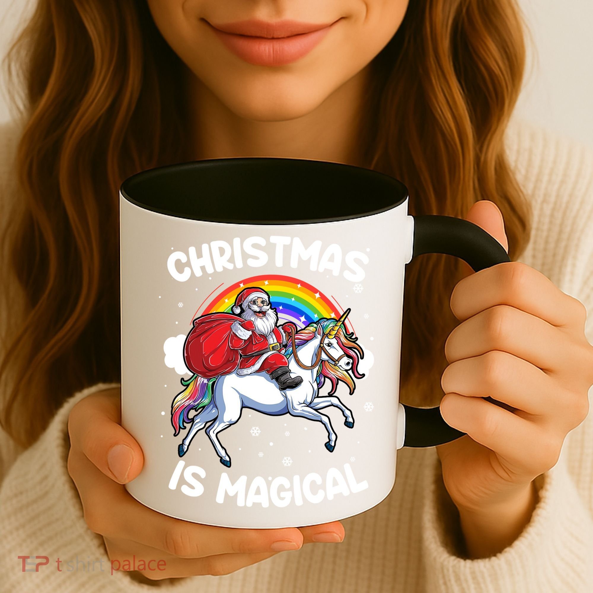Santa Claus Riding Magical Unicorn Rainbow Funny Christmas Gift Coffee Mug