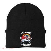 Santa Claus Riding Magical Unicorn Rainbow Funny Christmas Gift Beanie thumb 0