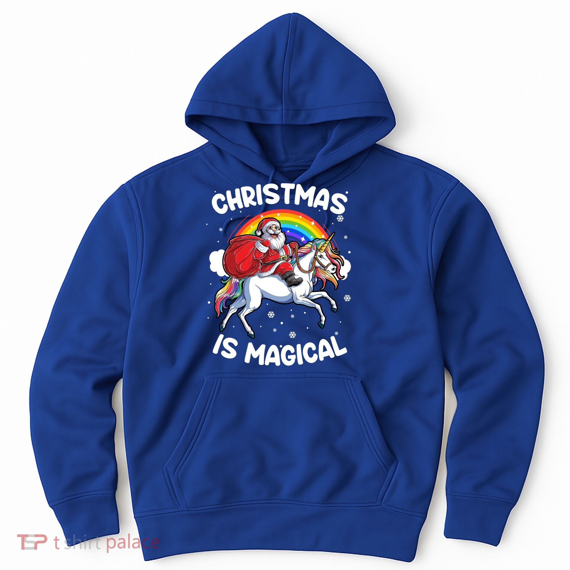 Santa Claus Riding Magical Unicorn Rainbow Funny Christmas Gift Hoodie