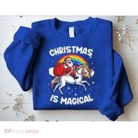 Santa Claus Riding Magical Unicorn Rainbow Funny Christmas Gift Sweatshirt thumb 2