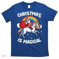 Santa Claus Riding Magical Unicorn Rainbow Funny Christmas Gift T-Shirt thumb 0