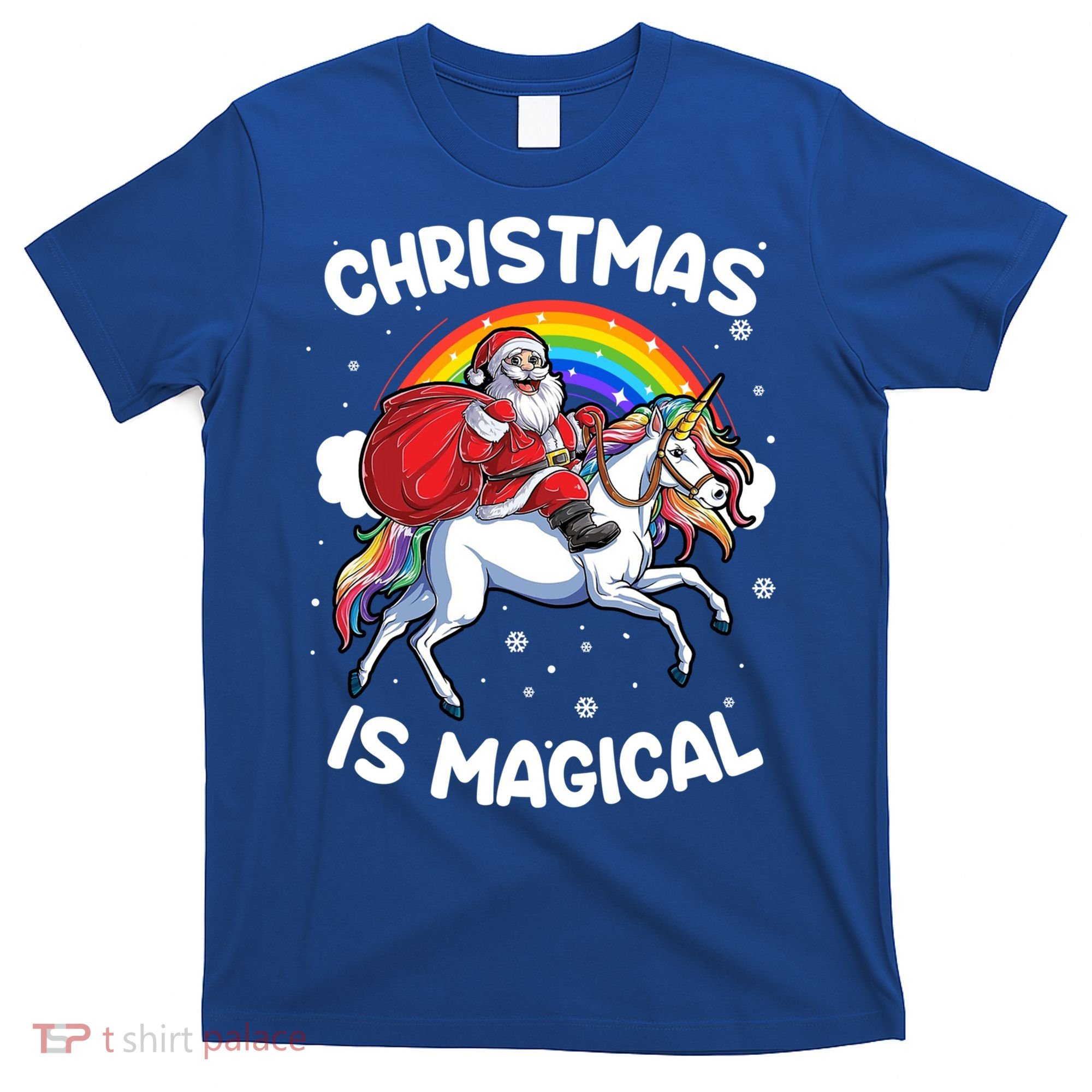 Santa Claus Riding Magical Unicorn Rainbow Funny Christmas Gift T-Shirt