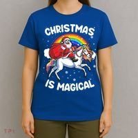 Santa Claus Riding Magical Unicorn Rainbow Funny Christmas Gift T-Shirt thumb 4