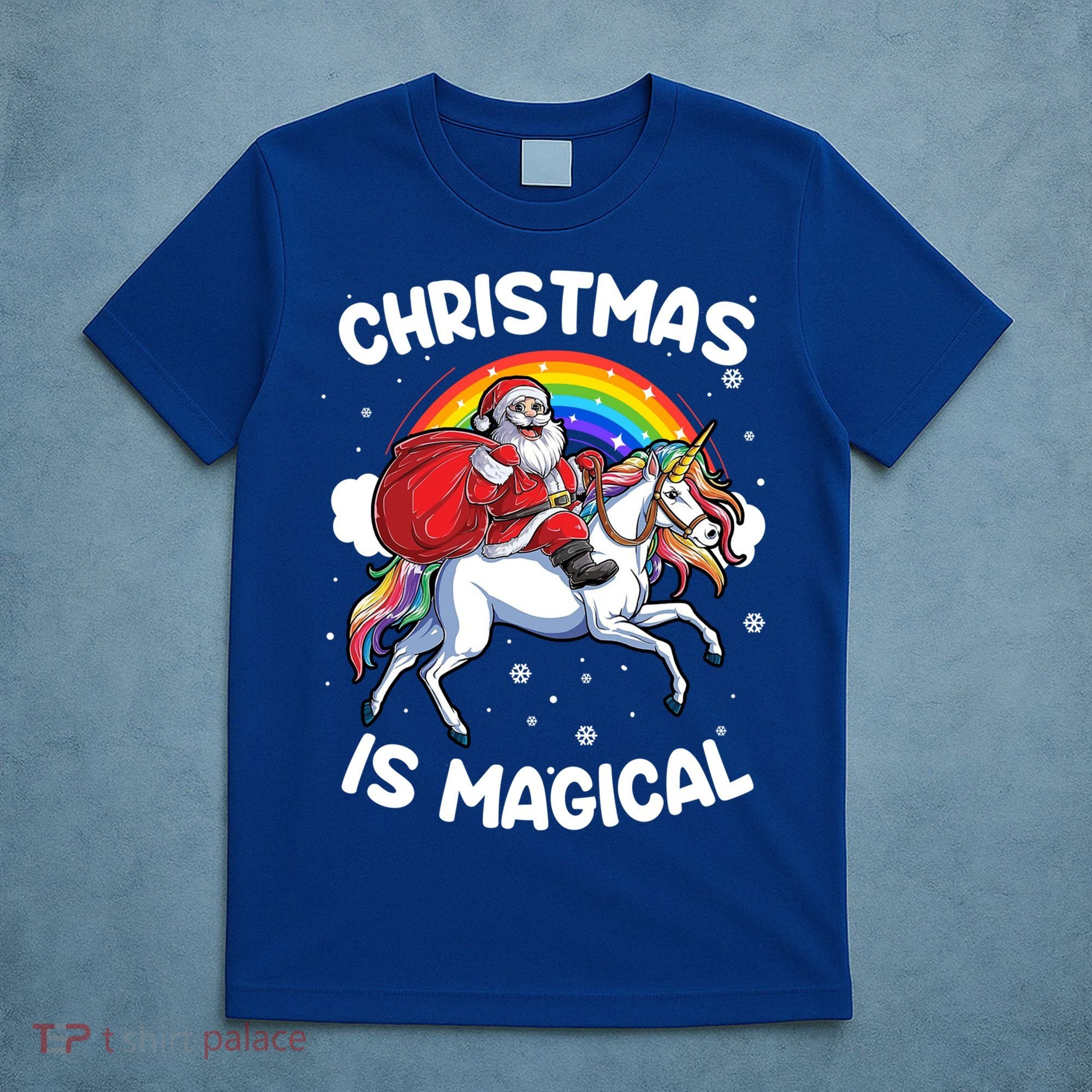 Santa Claus Riding Magical Unicorn Rainbow Funny Christmas Gift T-Shirt