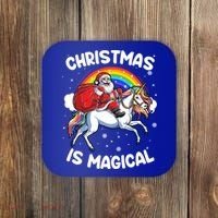Santa Claus Riding Magical Unicorn Rainbow Funny Christmas Gift Coaster thumb 0