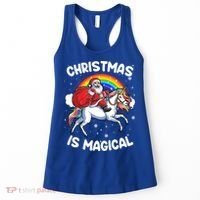 Santa Claus Riding Magical Unicorn Rainbow Funny Christmas Gift Women's Tank Top thumb 0