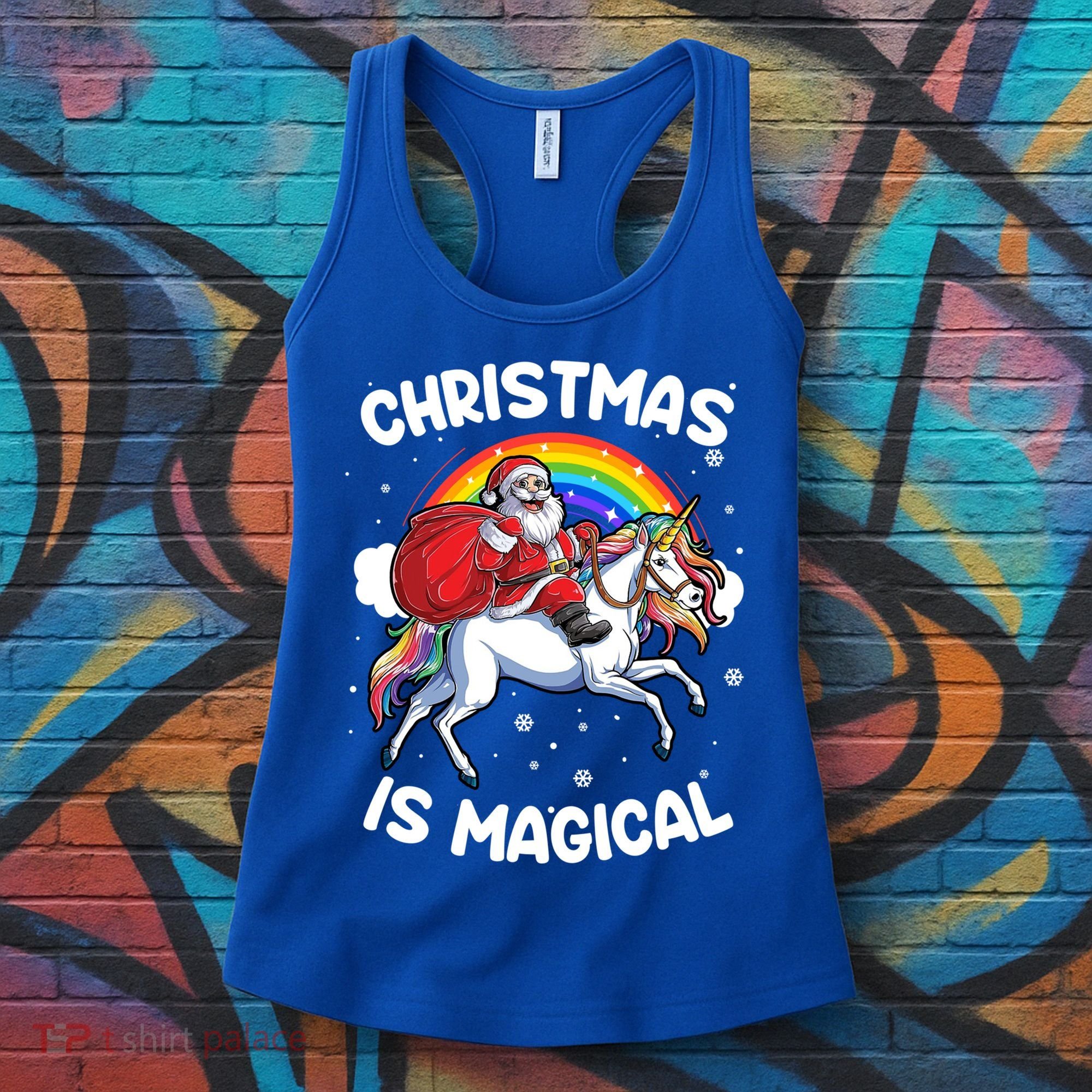 Santa Claus Riding Magical Unicorn Rainbow Funny Christmas Gift Women's Tank Top