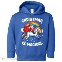 Santa Claus Riding Magical Unicorn Rainbow Funny Christmas Gift Toddler Hoodie thumb 0