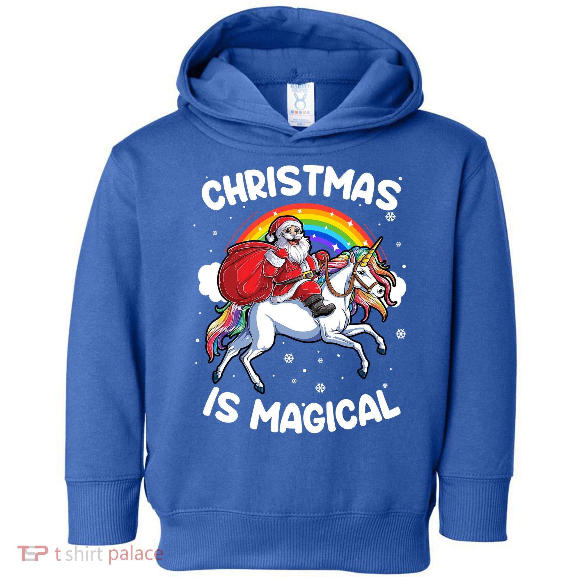 Santa Claus Riding Magical Unicorn Rainbow Funny Christmas Gift Toddler Hoodie
