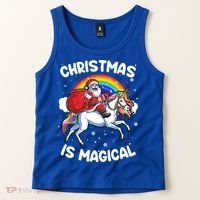 Santa Claus Riding Magical Unicorn Rainbow Funny Christmas Gift Tank Top thumb 2