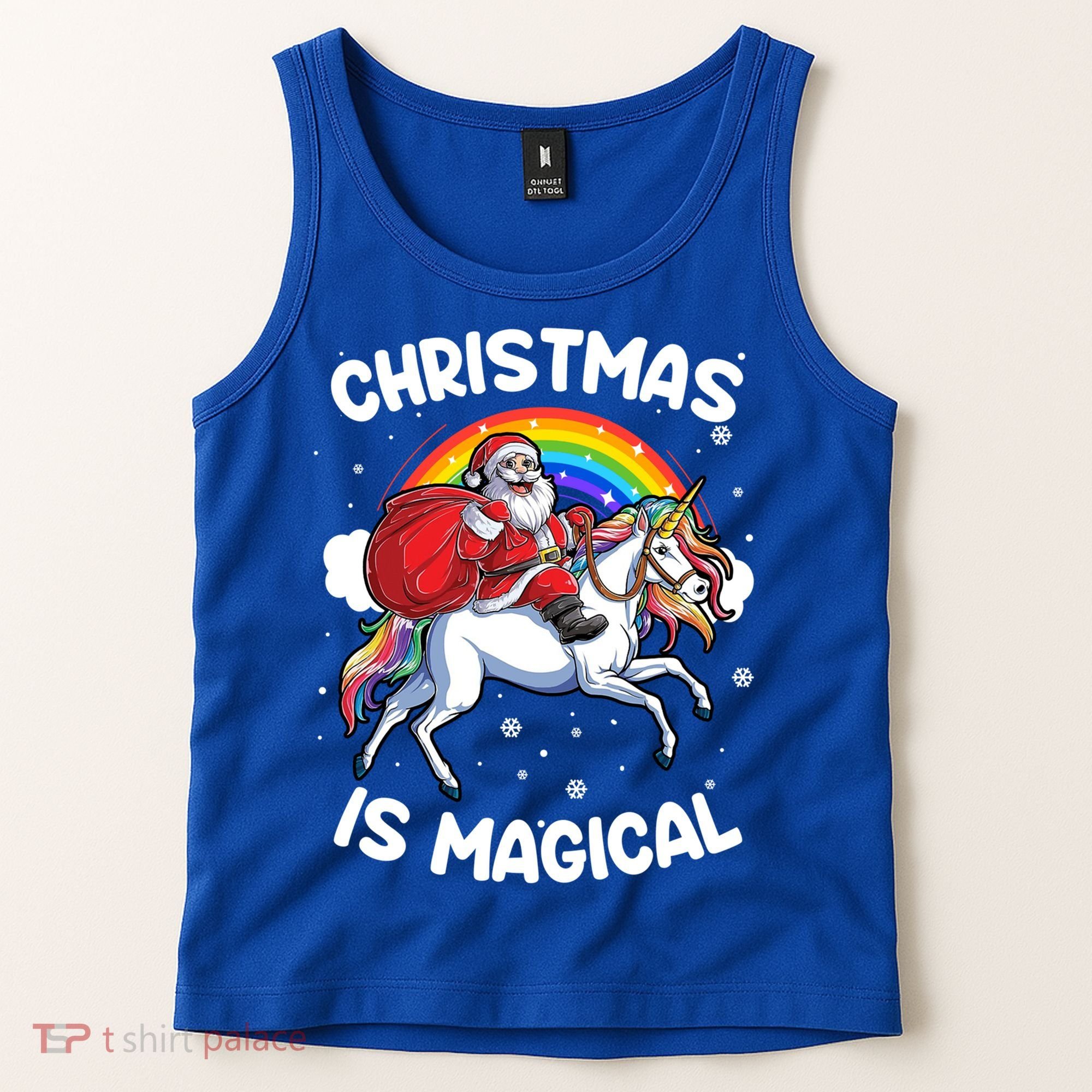 Santa Claus Riding Magical Unicorn Rainbow Funny Christmas Gift Tank Top