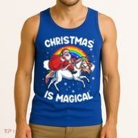 Santa Claus Riding Magical Unicorn Rainbow Funny Christmas Gift Tank Top thumb 3