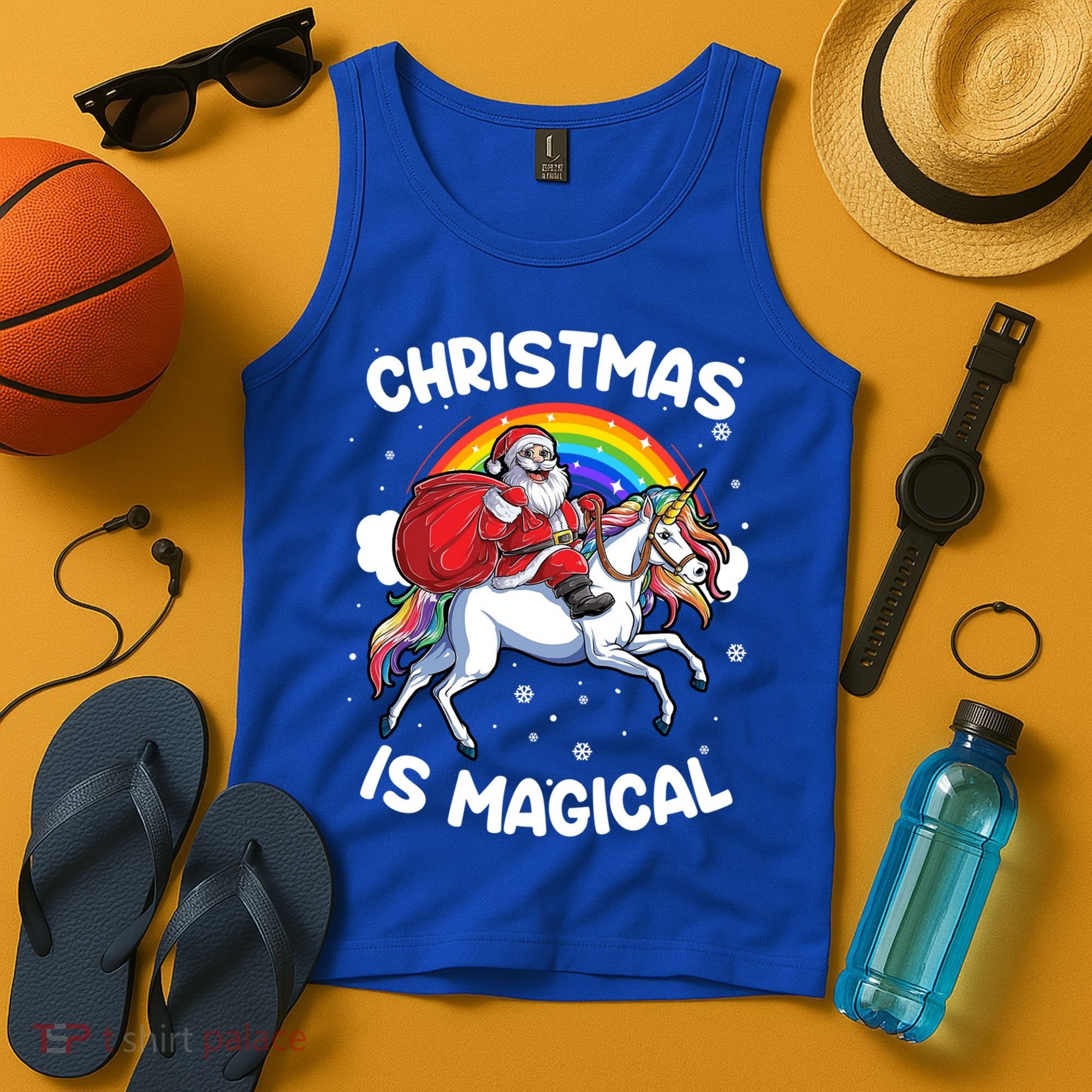 Santa Claus Riding Magical Unicorn Rainbow Funny Christmas Gift Tank Top