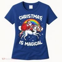 Santa Claus Riding Magical Unicorn Rainbow Funny Christmas Gift Women's T-Shirt thumb 0