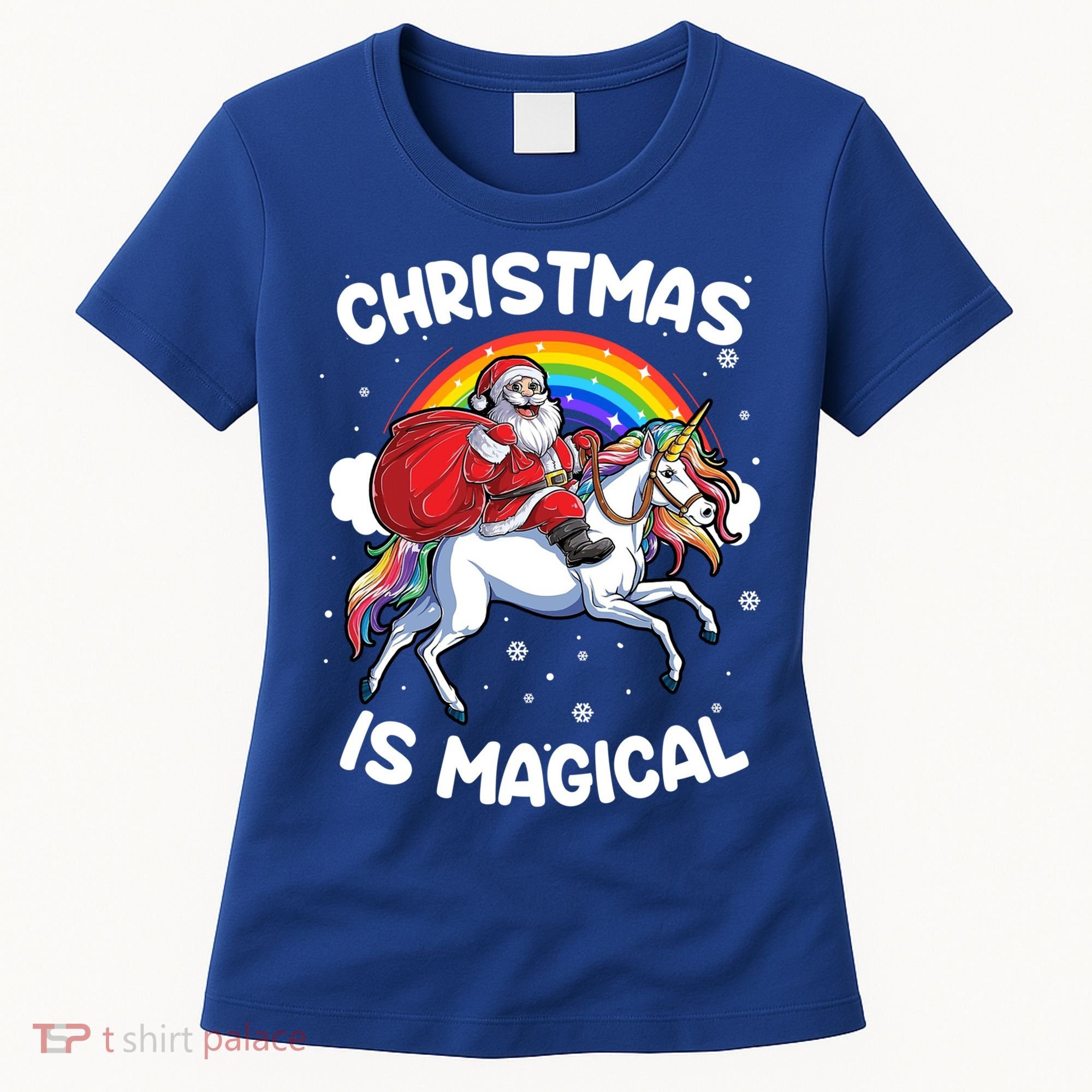 Santa Claus Riding Magical Unicorn Rainbow Funny Christmas Gift Women's T-Shirt