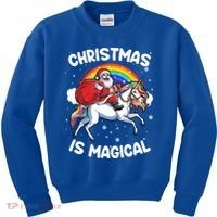 Santa Claus Riding Magical Unicorn Rainbow Funny Christmas Gift Kids Sweatshirt thumb 0